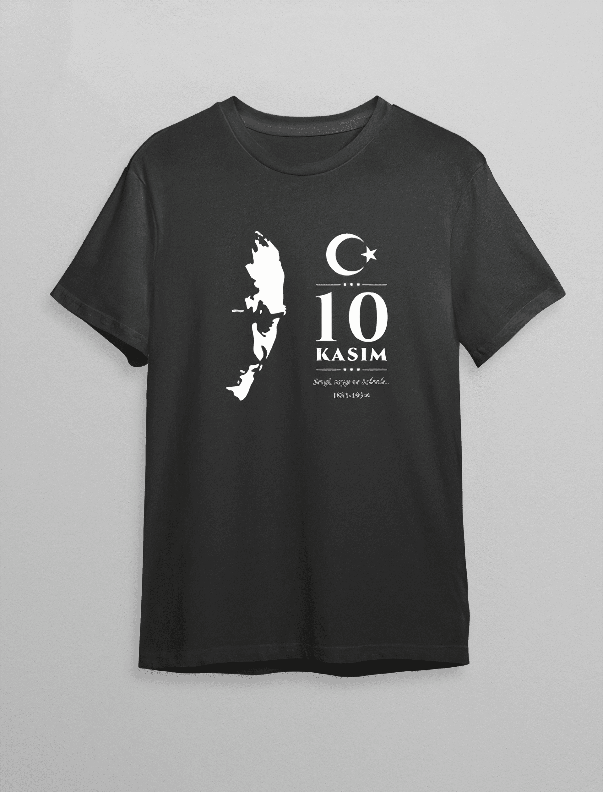 10 Kasım Atatürk Anma Günü Silüet Baskılı Oversize Bisiklet Yaka T-shirt - Siyah