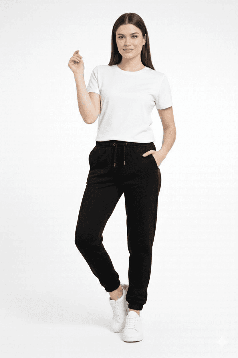 Kadın Jogger Eşofman Altı , Cepli, Paça Lastilkl ,Spor Pantolon - Siyah