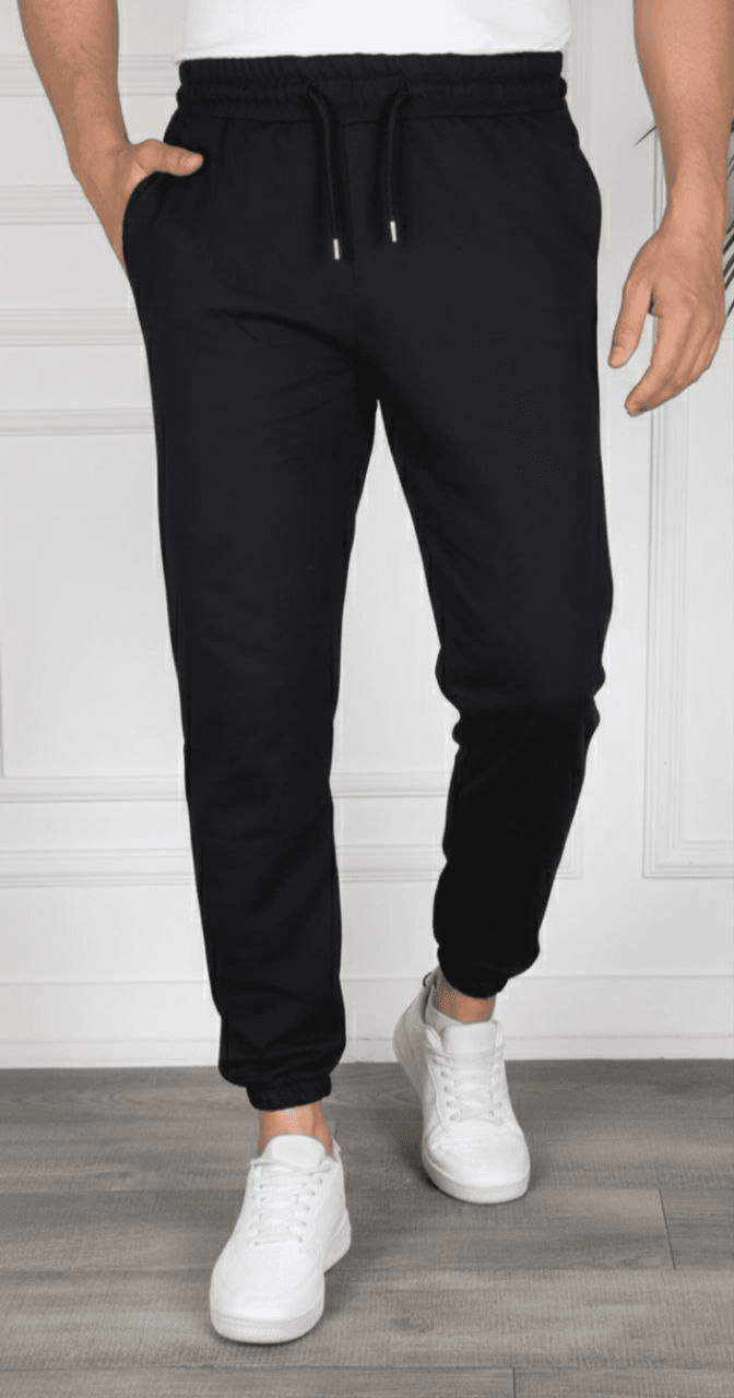 Erkek Jogger Eşofman Altı Cepli, Paça Lastikli , Spor Pantolon - Siyah