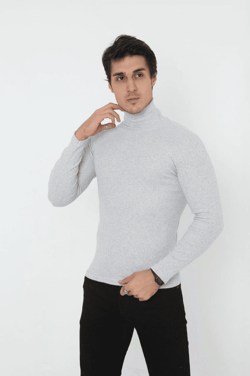 Erkek Fitilli Kaşkorse Kumaş Boğazlı Full Likralı Slimfit Body - Gri