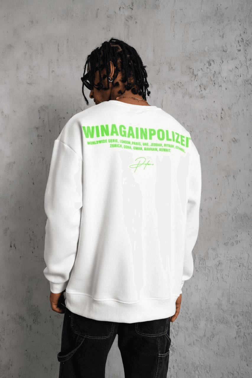 Erkek 3 iplik Bisiklet yaka Baskılı Sweatshirt - Beyaz