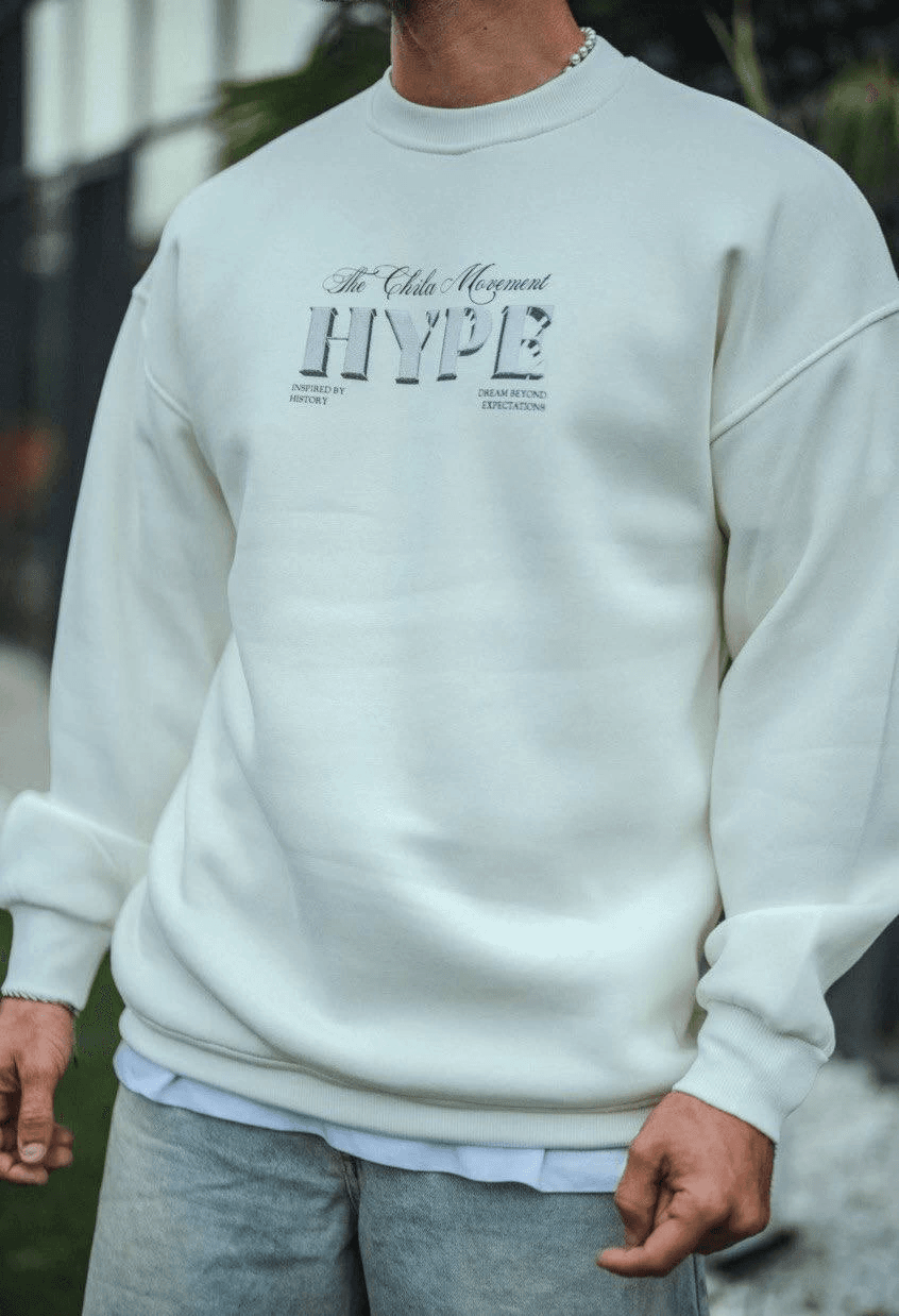 Erkek 3 İplik Pamuklu Bisiklet Yaka Baskılı SweatShirt - Beyaz