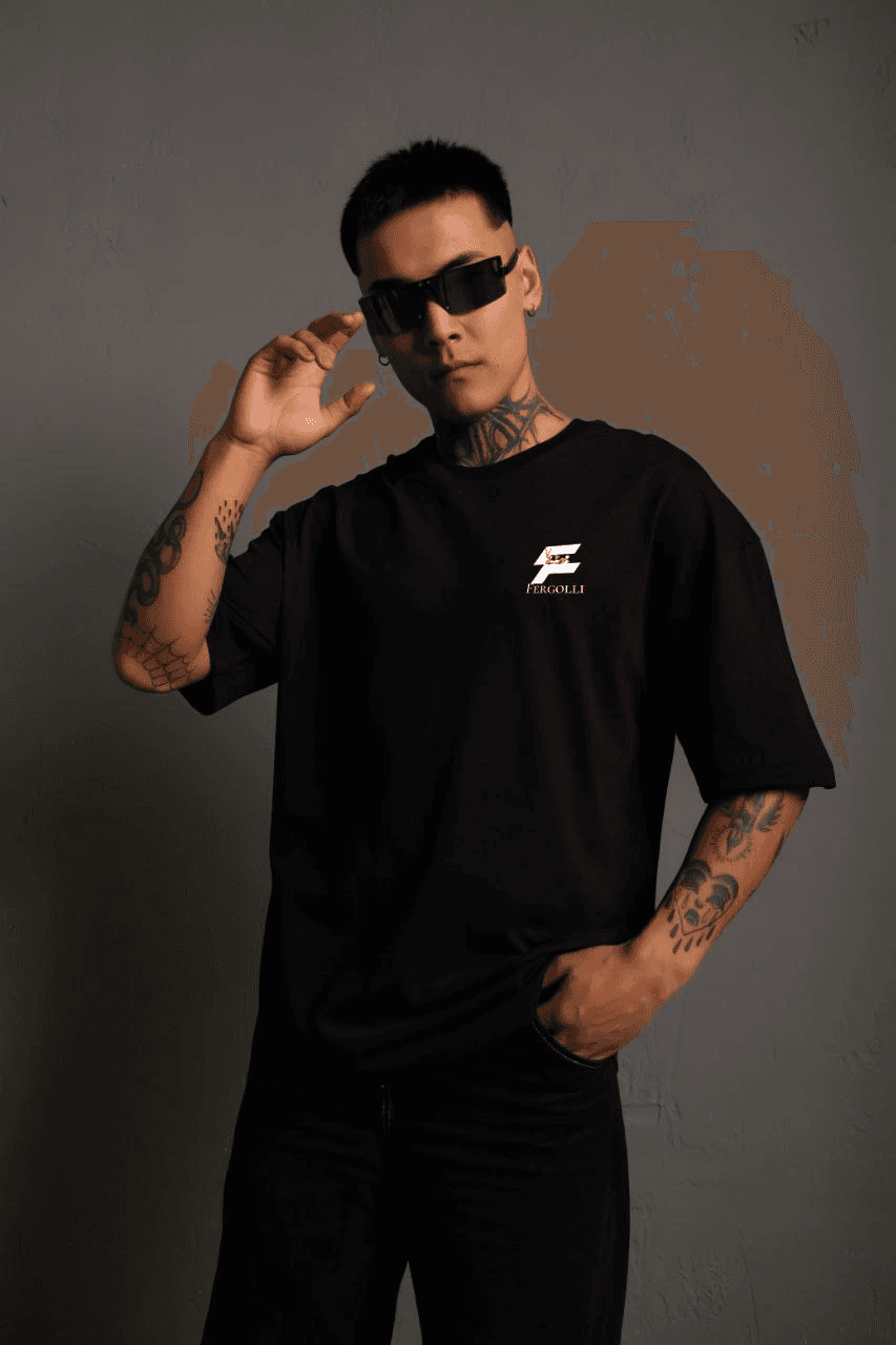 Erkek Kısa Kol Yazlık Tişört Bisiklet Yaka Baskılı Oversize T-Shirt - Siyah